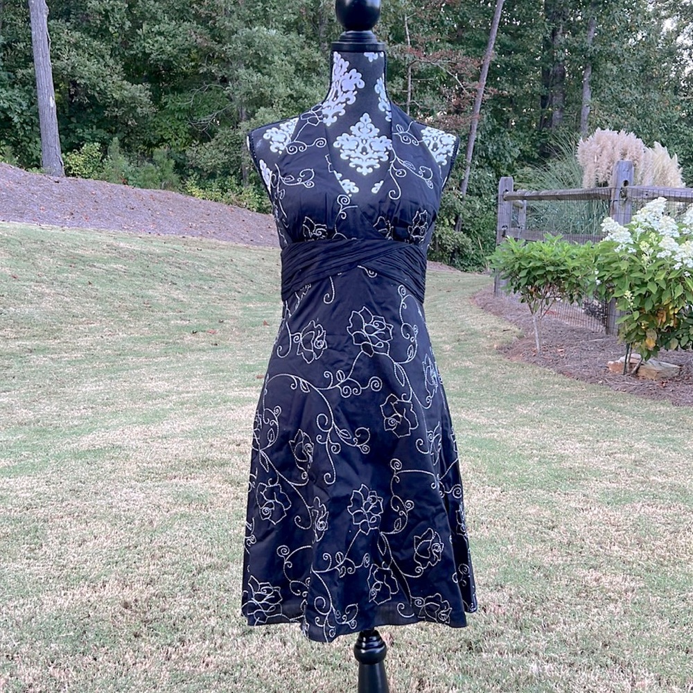 WHBM black halter dress with silver embroidery
